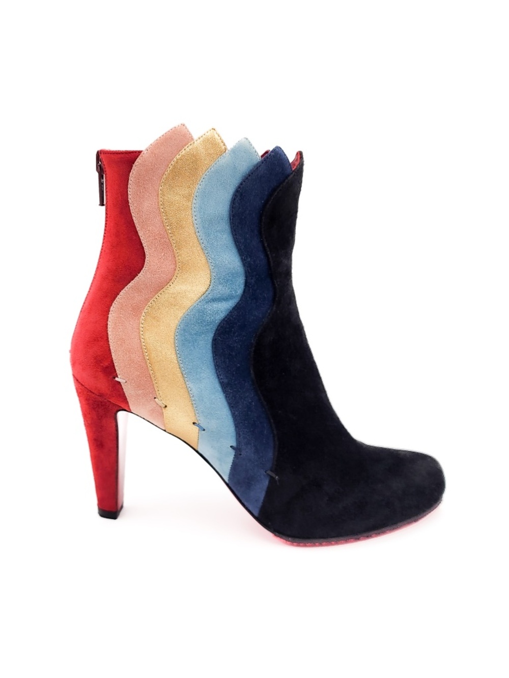 Christian Louboutin Wave Suede Zip Heeled Ankle Boots Booties EU 37